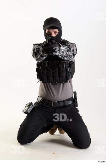 Whole Body Weapons-Pistol Man Pose with pistol White Army Athletic Studio photo references