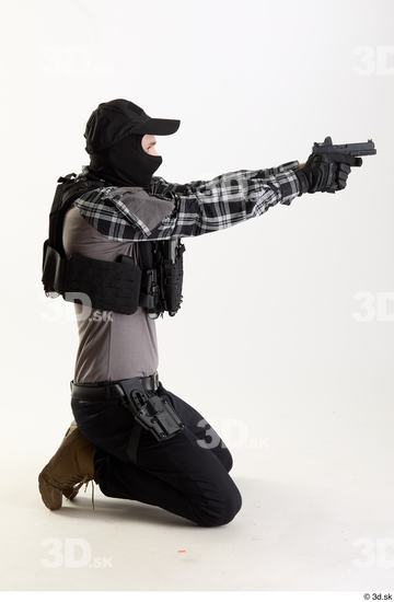 Whole Body Weapons-Pistol Man Pose with pistol White Army Athletic Studio photo references