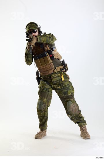 Whole Body Weapons-Rifle Man Pose with machine rifle White Army Athletic Bearded Studio photo references