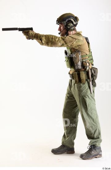 Whole Body Weapons-Pistol Man Pose with pistol White Army Athletic Bearded Studio photo references