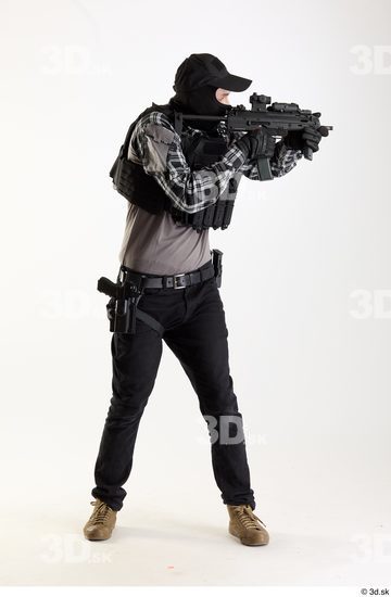 Whole Body Weapons-Rifle Man Pose with machine rifle White Army Athletic Bearded Studio photo references