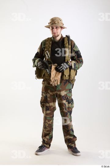 Whole Body Weapons-Pistol Man Pose with pistol White Army Athletic Bearded Studio photo references