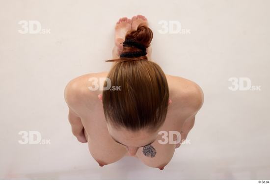 Whole Body Woman White Nude Slim Kneeling Top Studio photo references