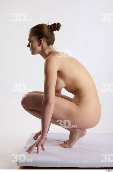 Whole Body Woman White Nude Slim Kneeling Studio photo references
