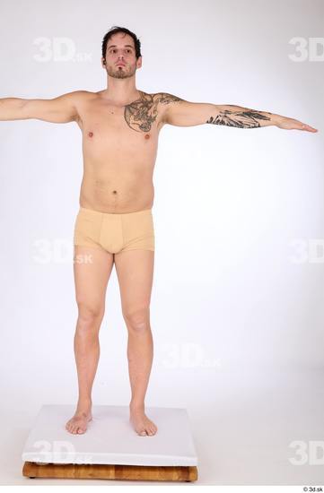 Whole Body Man White Underwear Average Standing Studio photo references