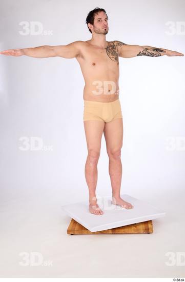 Whole Body Man White Underwear Average Standing Studio photo references