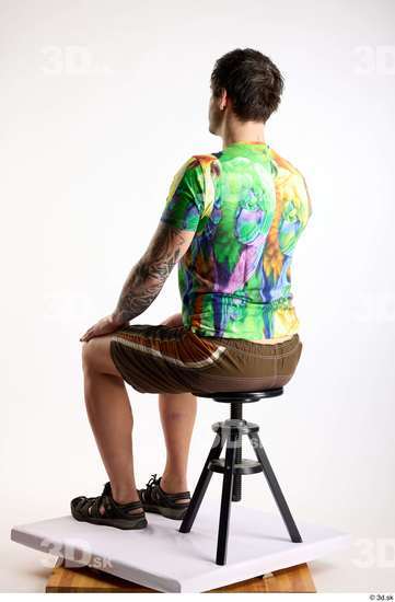 Whole Body Man White Casual Shorts Average Parrot Sitting Studio photo references