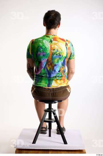 Whole Body Man White Casual Shorts Average Parrot Sitting Studio photo references