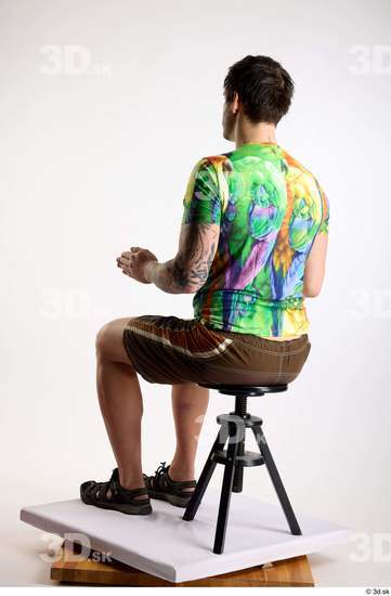 Whole Body Man White Casual Shorts Average Parrot Sitting Studio photo references