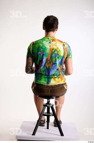 Whole Body Man White Casual Shorts Average Parrot Sitting Studio photo references