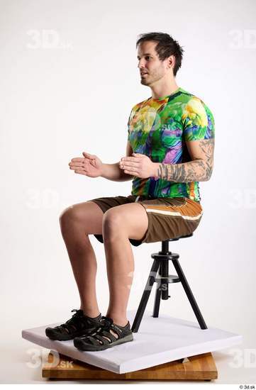 Whole Body Man White Casual Shorts Average Parrot Sitting Studio photo references