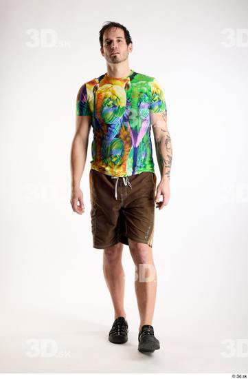 Whole Body Man White Casual Shorts Average Parrot Walking Studio photo references