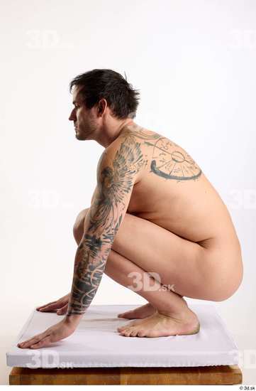 Whole Body Man White Nude Average Kneeling Studio photo references