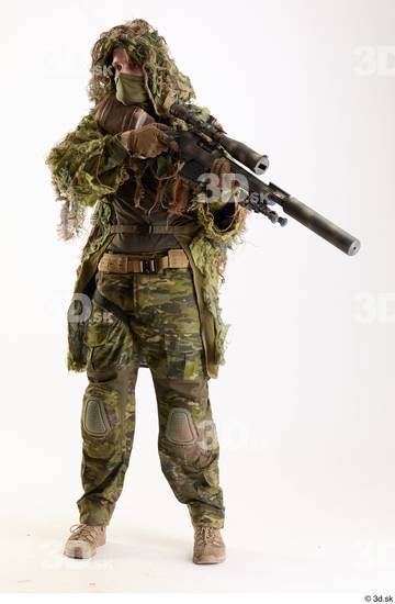 Whole Body Weapons-Rifle Man Pose with machine rifle White Army Athletic Studio photo references