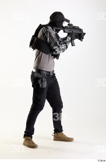 Whole Body Weapons-Rifle Man Pose with machine rifle White Army Athletic Studio photo references