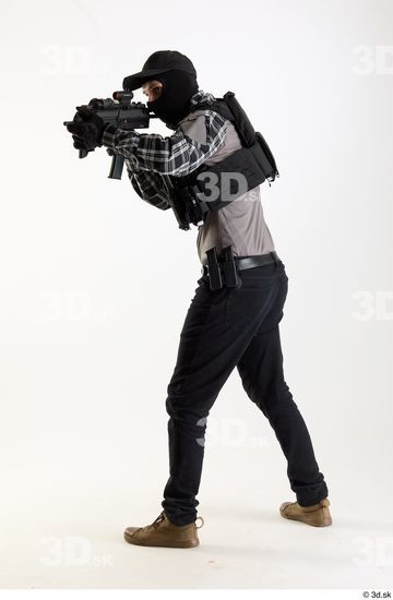 Whole Body Weapons-Rifle Man Pose with machine rifle White Army Athletic Studio photo references