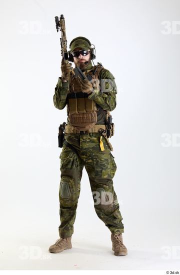 Whole Body Weapons-Rifle Man Pose with machine rifle White Army Athletic Bearded Studio photo references