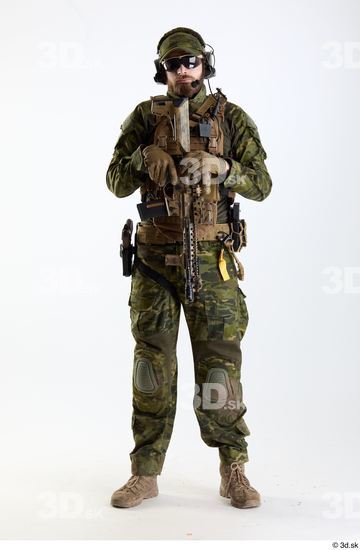 Whole Body Weapons-Rifle Man Pose with machine rifle White Army Athletic Bearded Studio photo references