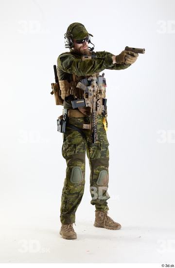 Whole Body Weapons-Pistol Man Pose with pistol White Army Athletic Bearded Studio photo references