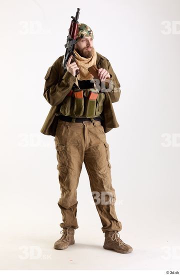 Whole Body Weapons-Rifle Man Pose with machine rifle White Army Athletic Bearded Studio photo references