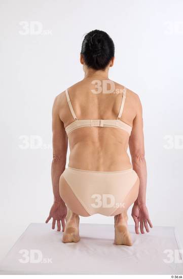 Whole Body Woman White Underwear Athletic Kneeling Studio photo references