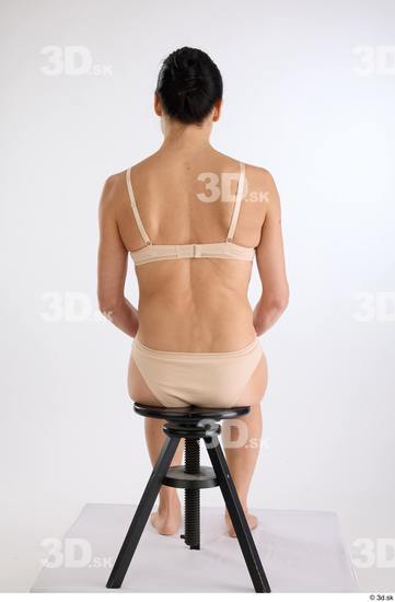 Whole Body Woman White Underwear Athletic Sitting Studio photo references