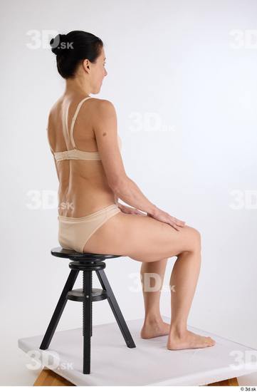 Whole Body Woman White Underwear Athletic Sitting Studio photo references