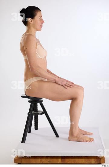 Whole Body Woman White Underwear Athletic Sitting Studio photo references