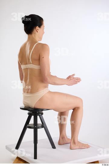 Whole Body Woman White Underwear Athletic Sitting Studio photo references