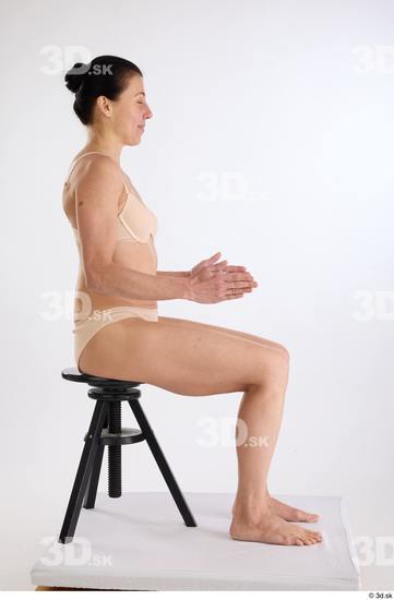 Whole Body Woman White Underwear Athletic Sitting Studio photo references