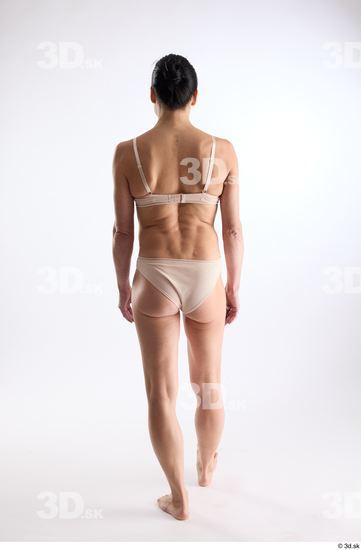 Whole Body Back Woman White Underwear Athletic Walking Studio photo references