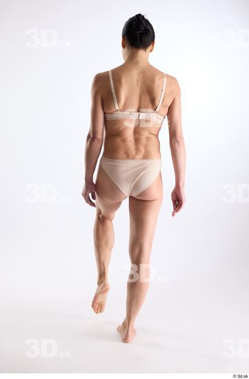 Whole Body Back Woman White Underwear Athletic Walking Studio photo references