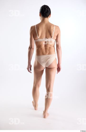 Whole Body Back Woman White Underwear Athletic Walking Studio photo references