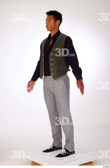 Whole Body Man Black Casual Shirt Trousers Vest Athletic Standing Studio photo references