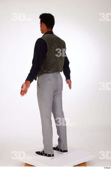 Whole Body Man Black Casual Shirt Trousers Vest Athletic Standing Studio photo references