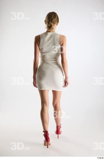 Whole Body Back Woman White Casual Dress Slim Walking Studio photo references