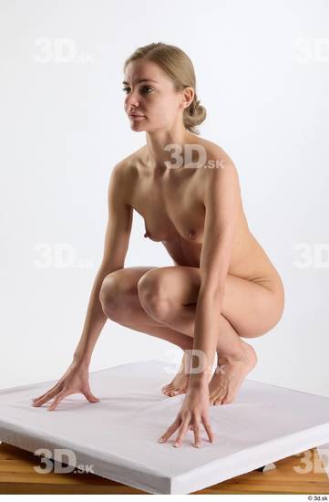 Whole Body Woman White Nude Slim Kneeling Studio photo references