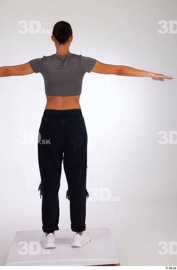 Whole Body Woman White Sports Jeans Bra Slim Standing Studio photo references