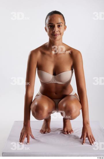 Whole Body Woman White Underwear Slim Kneeling Studio photo references