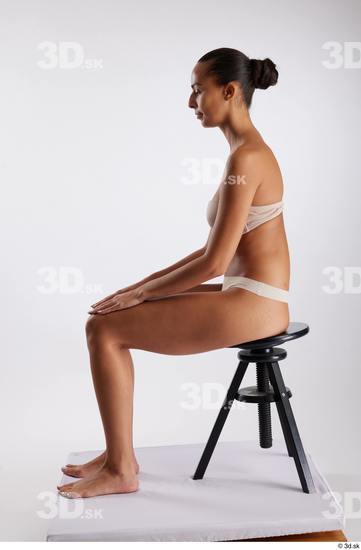 Whole Body Woman White Underwear Slim Sitting Studio photo references