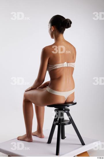 Whole Body Woman White Underwear Slim Sitting Studio photo references