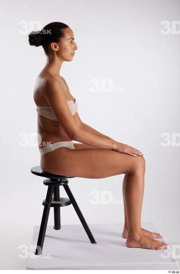 Whole Body Woman White Underwear Slim Sitting Studio photo references