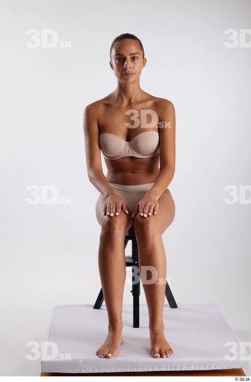 Whole Body Woman White Underwear Slim Sitting Studio photo references