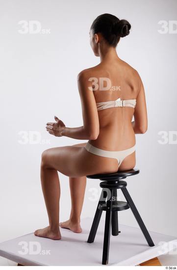 Whole Body Woman White Underwear Slim Sitting Studio photo references