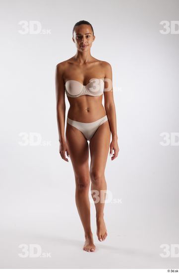 Whole Body Woman White Underwear Slim Walking Studio photo references