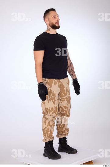 Whole Body Man White Gloves Trousers Slim Standing Studio photo references