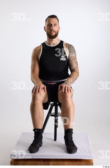 Whole Body Man White Sports Shorts Slim Athletic Sitting Top Studio photo references