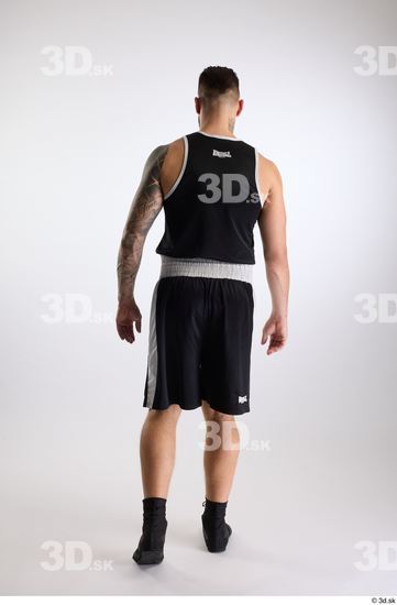 Whole Body Back Man White Sports Shorts Slim Athletic Walking Top Studio photo references