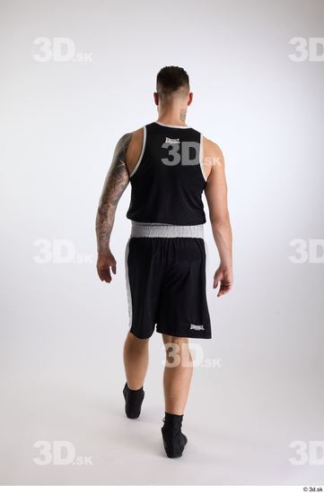 Whole Body Back Man White Sports Shorts Slim Athletic Walking Top Studio photo references