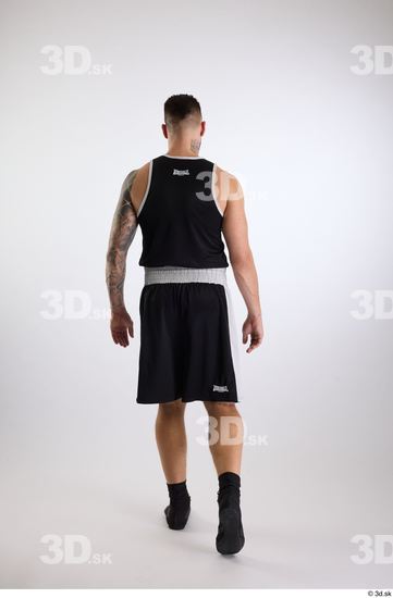 Whole Body Back Man White Sports Shorts Slim Athletic Walking Top Studio photo references